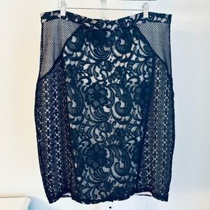 Mossimo Mixed Mesh Lace Overlay Stretchy Pencil Skirt, Black Nude, XXL